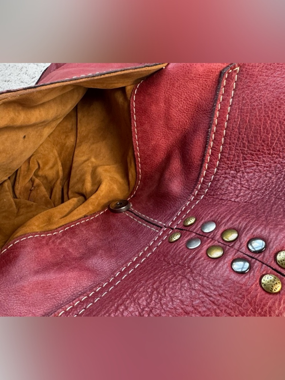 Patricia Nash Red Leather Studded Crossbody Bag - Picture 8 of 10